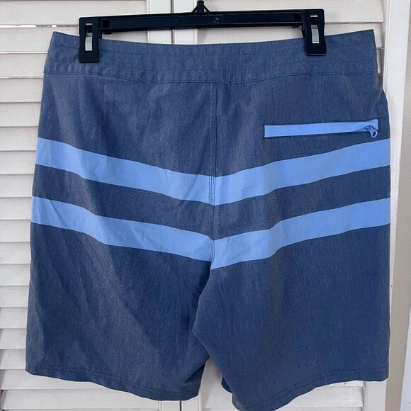 Navy Blue Swim Shorts with Light Blue Stripes - Picture 8 of 8